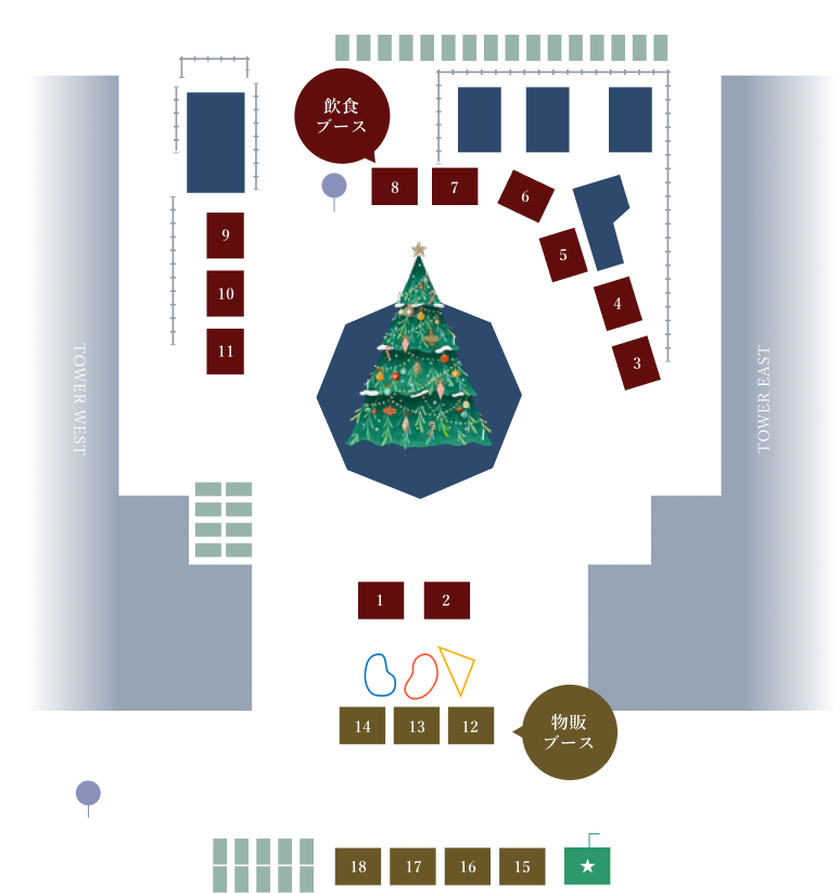 2024年梅田スカイビルクリスマスマーケットの屋台の見取り図